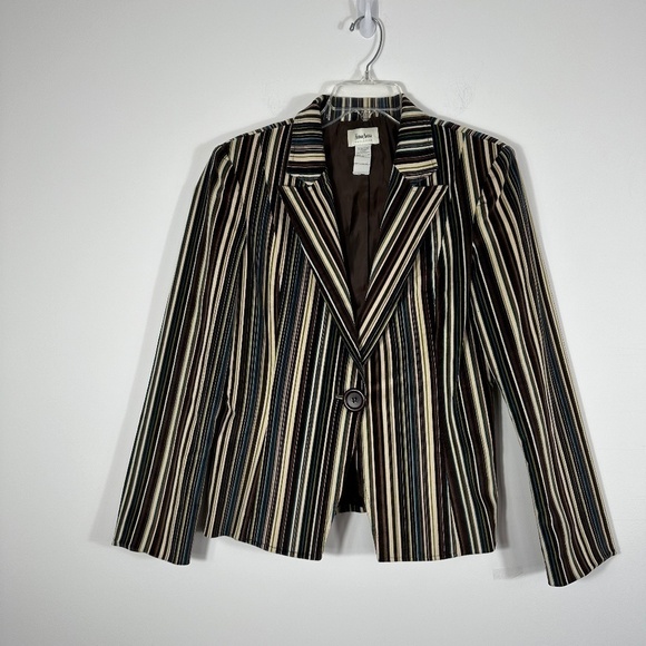 Vtg Neiman Marcus Women's Sz 10 Velour Striped Blazer Jacket Academic Y2K - Picture 1 of 12